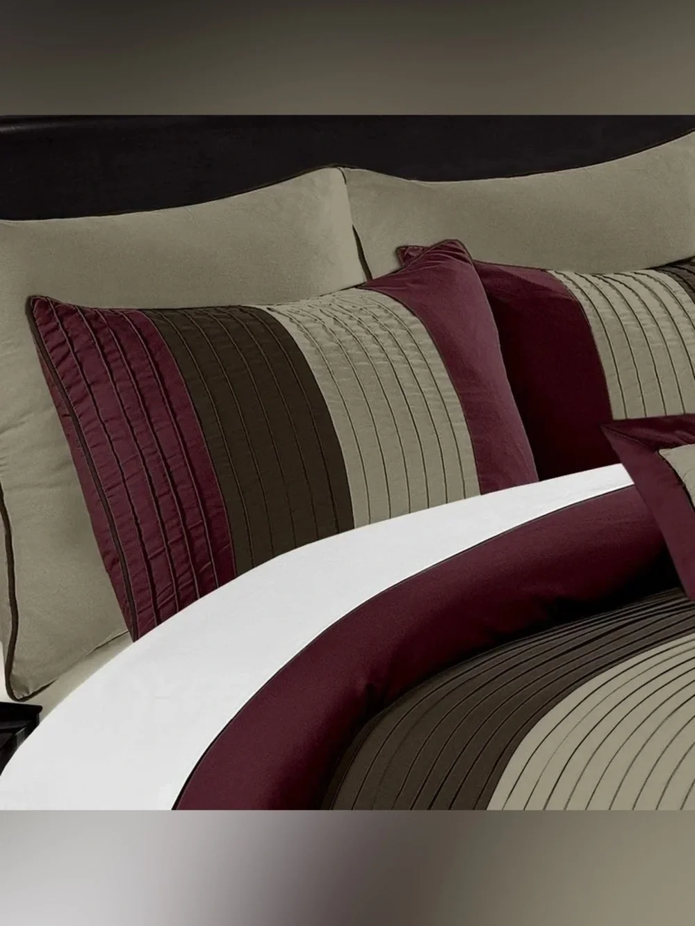 Striped burgundy/brown 3 piece king comforter set
